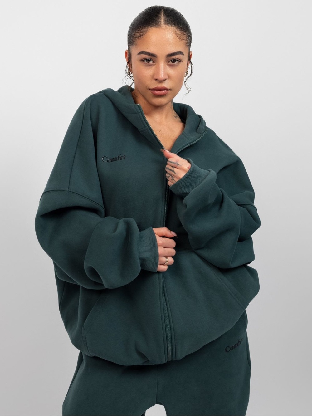 Comfrt Cloud Zip Hoodie XL Pine Green Oversized Full Zip Sweatshirt Jacket